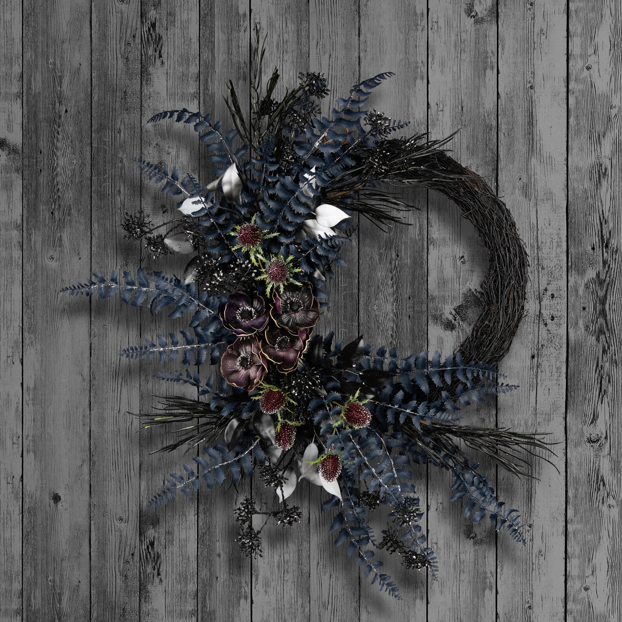 18 in. Halloween Deep Purple Fern Sakura Half Wreath · National