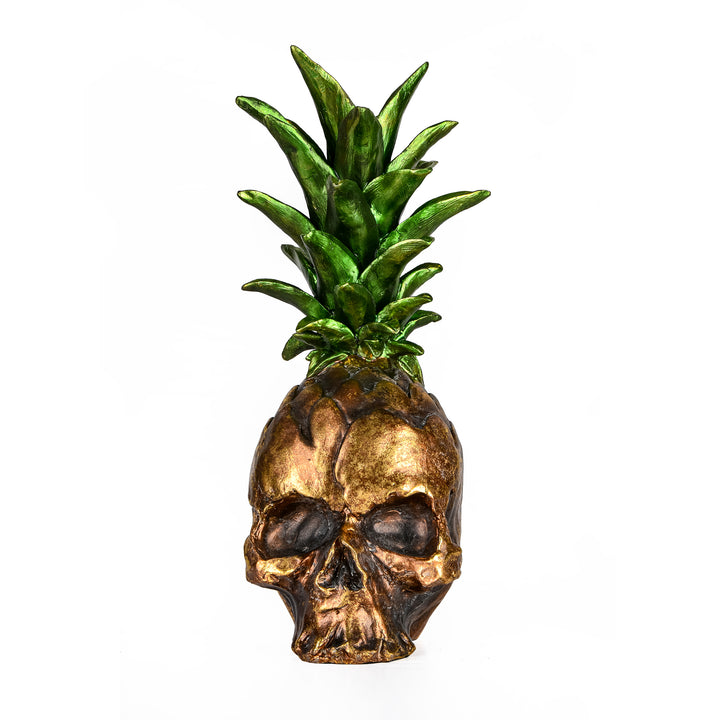 Halloween Tabletop Decoration, Gold, Pineapple Skull, 14 Inches