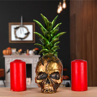 Halloween Tabletop Decoration, Gold, Pineapple Skull, 14 Inches - National Tree Company