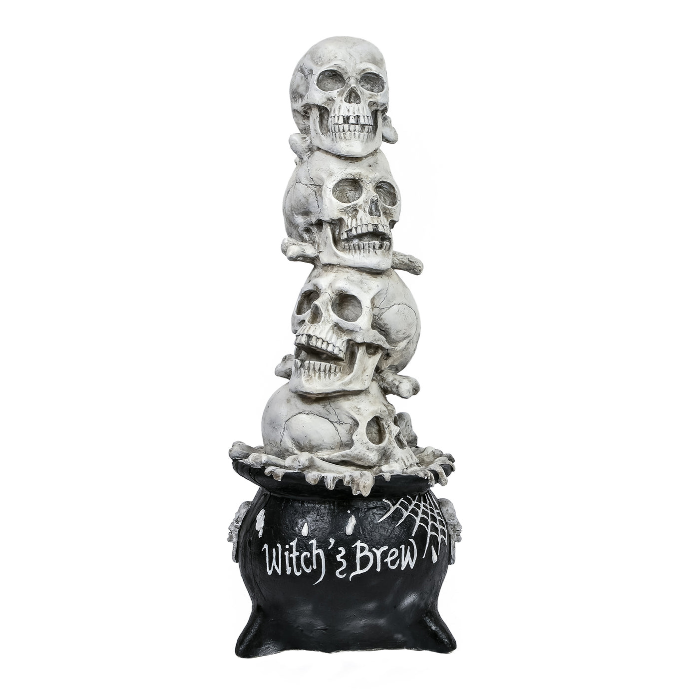 Halloween Tabletop Decoration, White, Stacked Skulls in a Cauldron, 38 Inches - National Tree Company