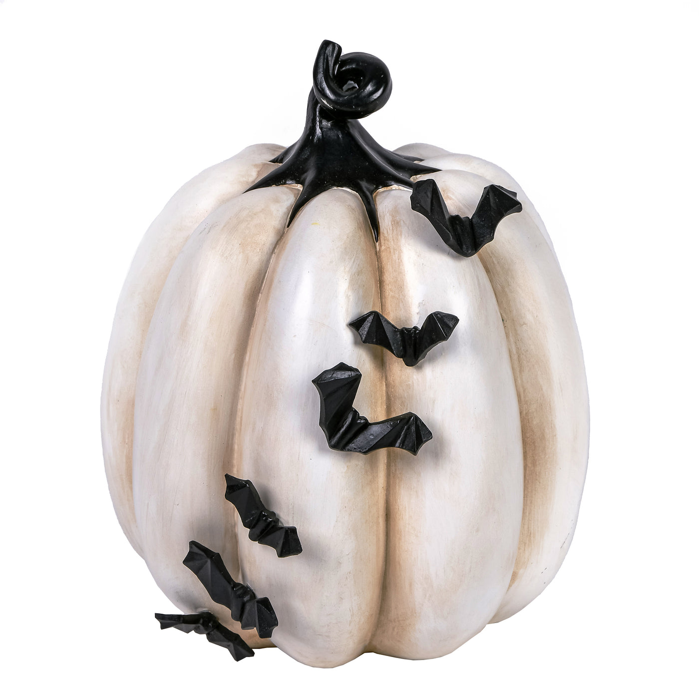 Halloween Tabletop Decoration, White, Crawling Bats Pumpkin, 9 Inches - National Tree Company