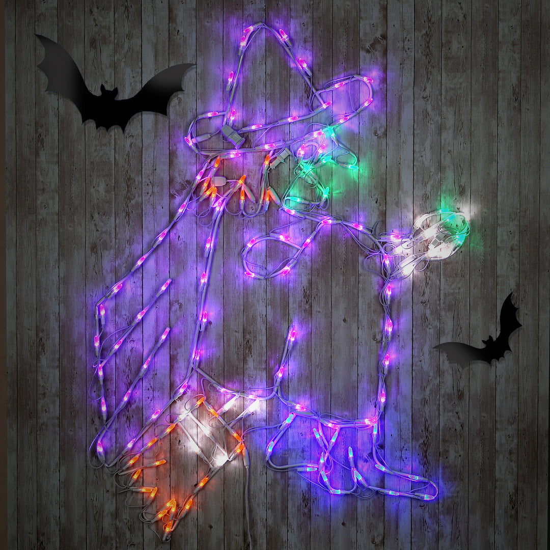 Halloween Lighted Sign Decoration, White, Flying Witch, LED Lights, Plug In, 46 Inches