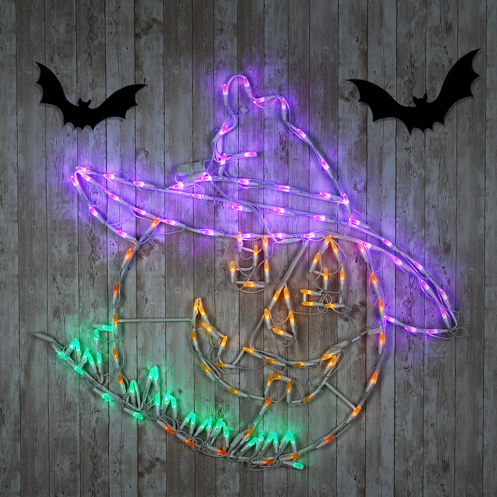 Halloween Lighted Sign Decoration, White, Jack O' Lantern, LED Lights, Plug In, 32 Inches