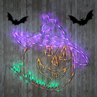 Halloween Lighted Sign Decoration, White, Jack O' Lantern, LED Lights, Plug In, 32 Inches - National Tree Company