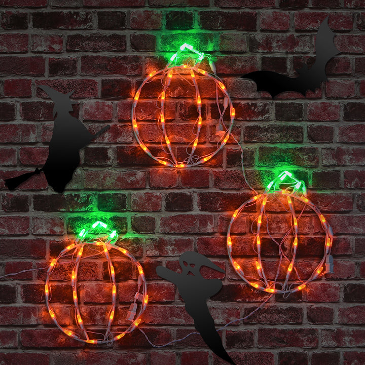 Halloween Lighted Sign Decoration, White, Mini Pumpkin Trio, LED Lights, Plug In, 14 Inches