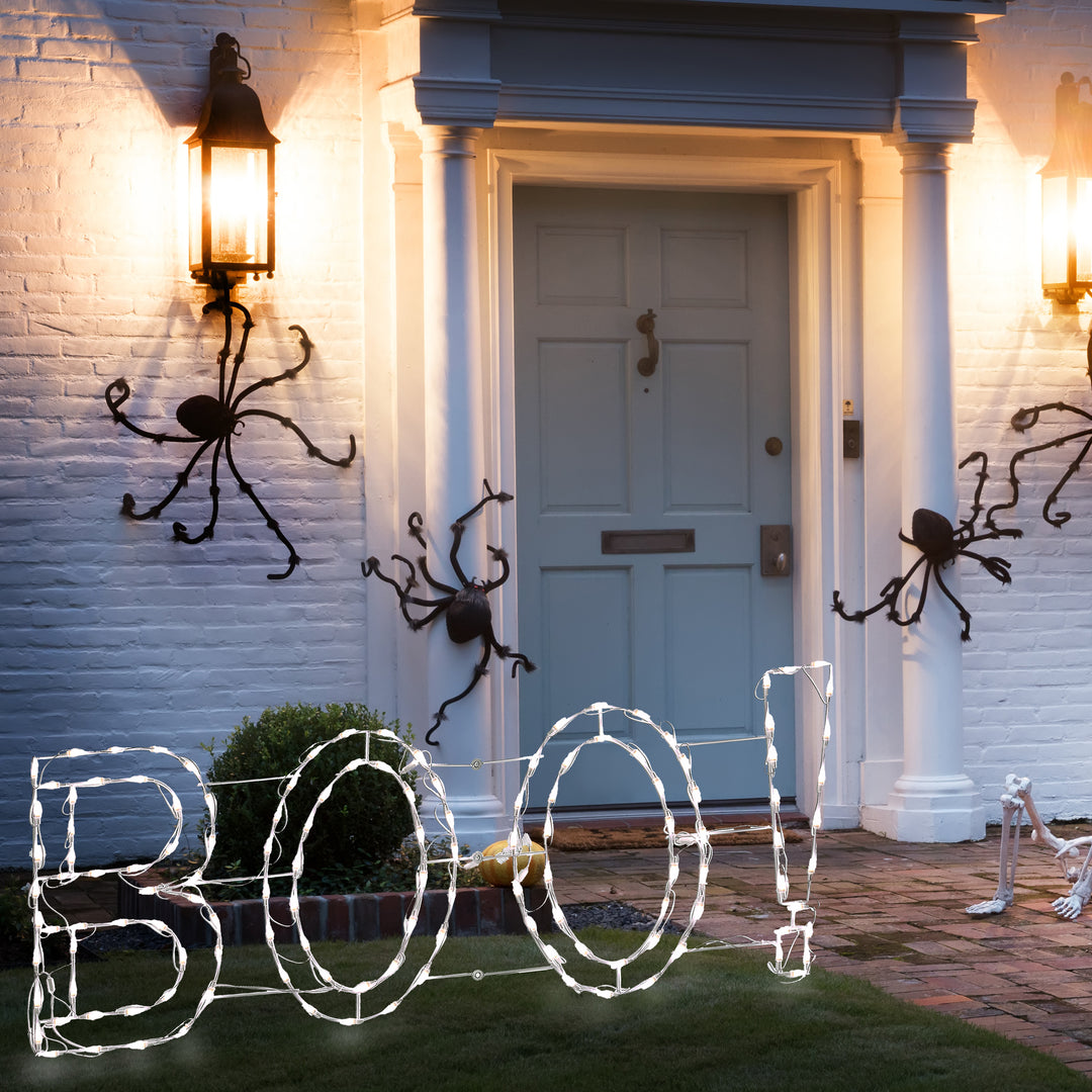Halloween Lighted Sign Decoration, White, 'BOO' Sign, LED Lights, Plug In, 5 Feet