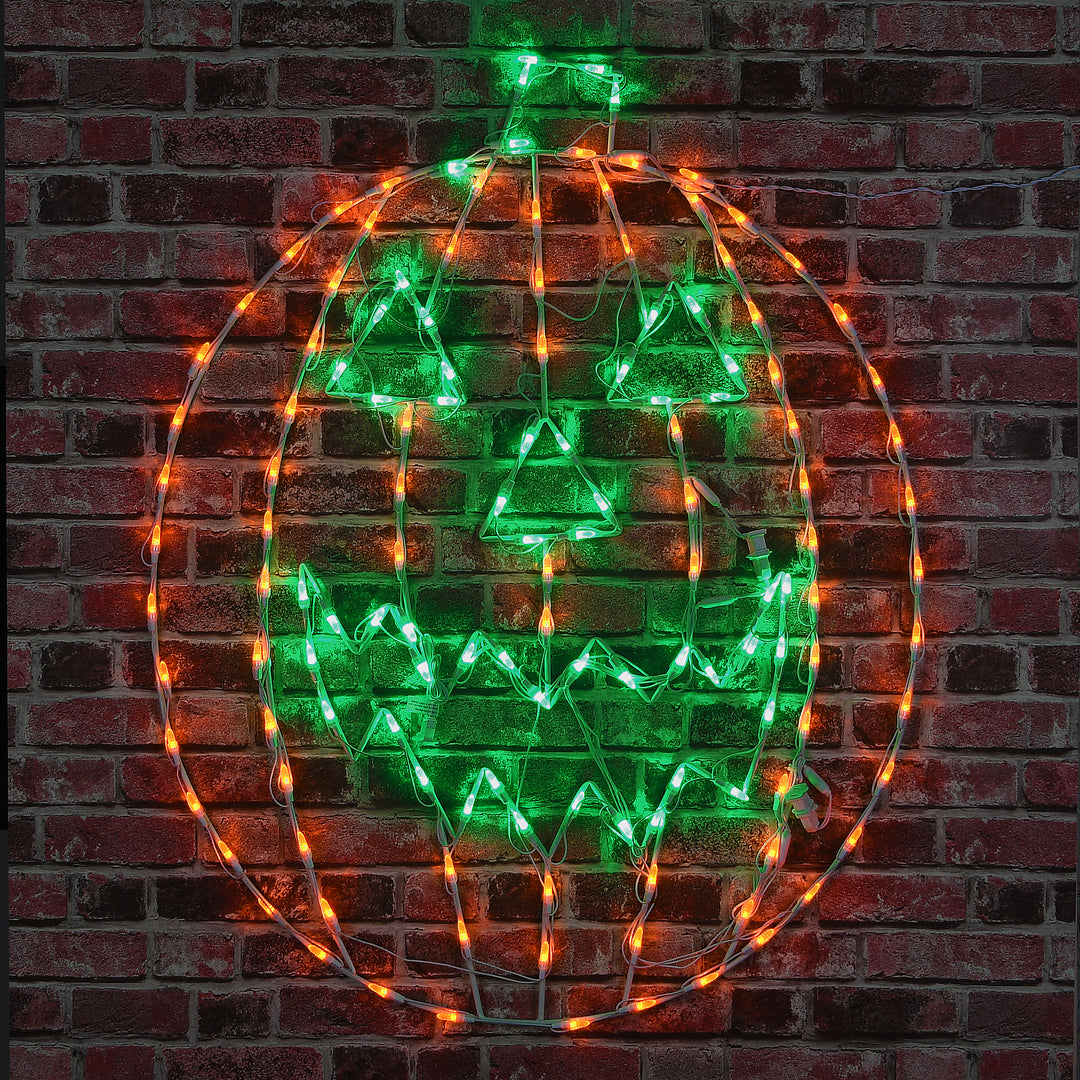 Halloween Lighted Sign Decoration, White, Jack O' Lantern, LED Lights, Plug In, 44 Inches