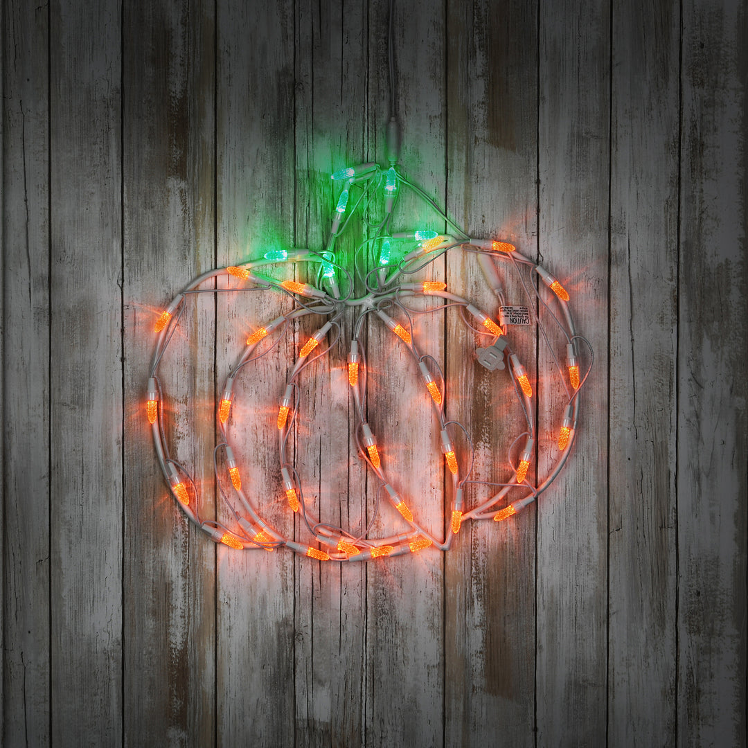 Halloween Lighted Sign Decoration, White, Pumpkin, LED Lights, Plug In, 14 Inches