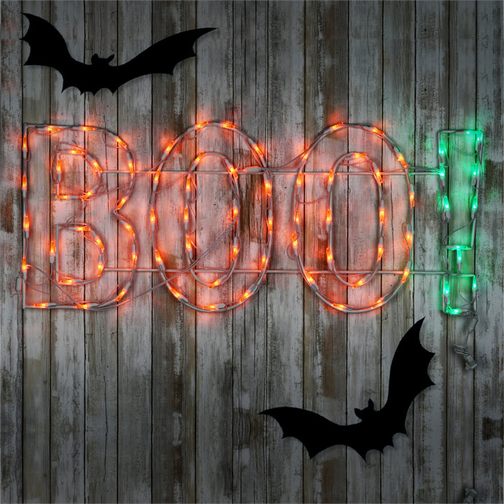 Halloween Lighted Sign Decoration, White, 'BOO!',LED Lights, Plug In, 3 Feet