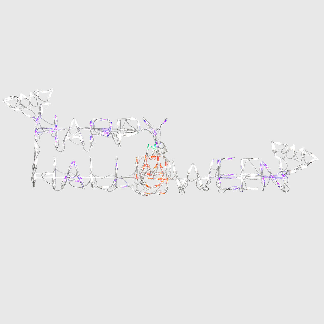 Halloween Lighted Sign Decoration, White, Happy Halloween Sign, LED Lights, Plug In, 57 Inches