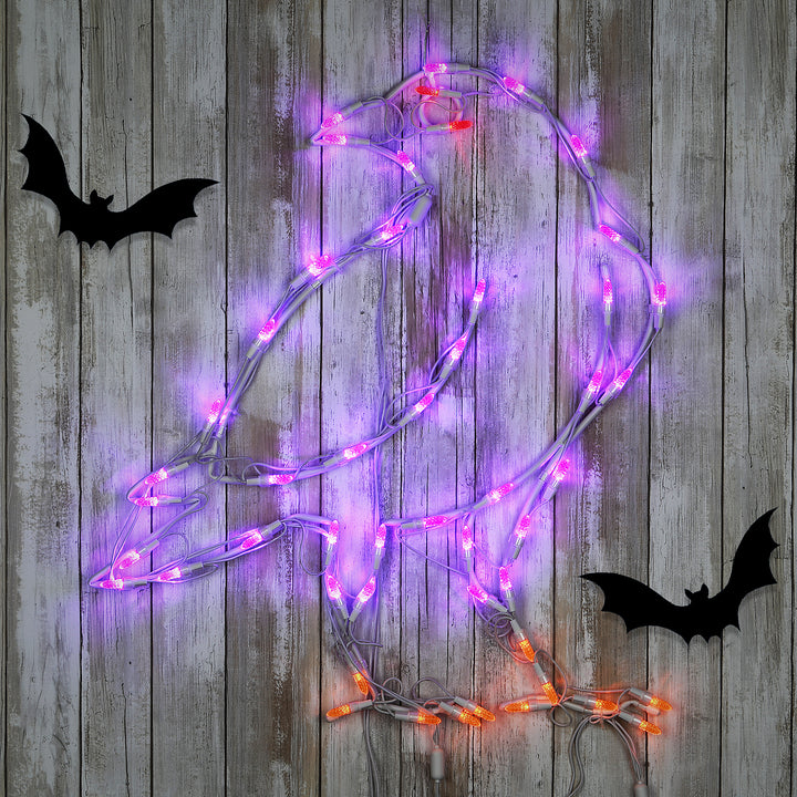 Halloween Lighted Sign Decoration, White, Raven, LED Lights, Plug In, 2 Feet