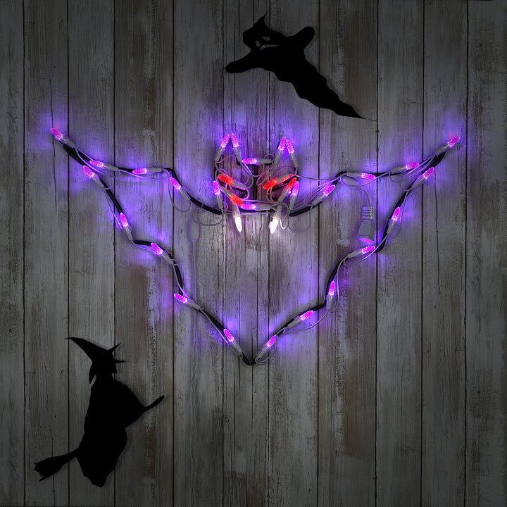 Halloween Lighted Sign Decoration, White, Bat, LED Lights, Plug In, 23 Inches