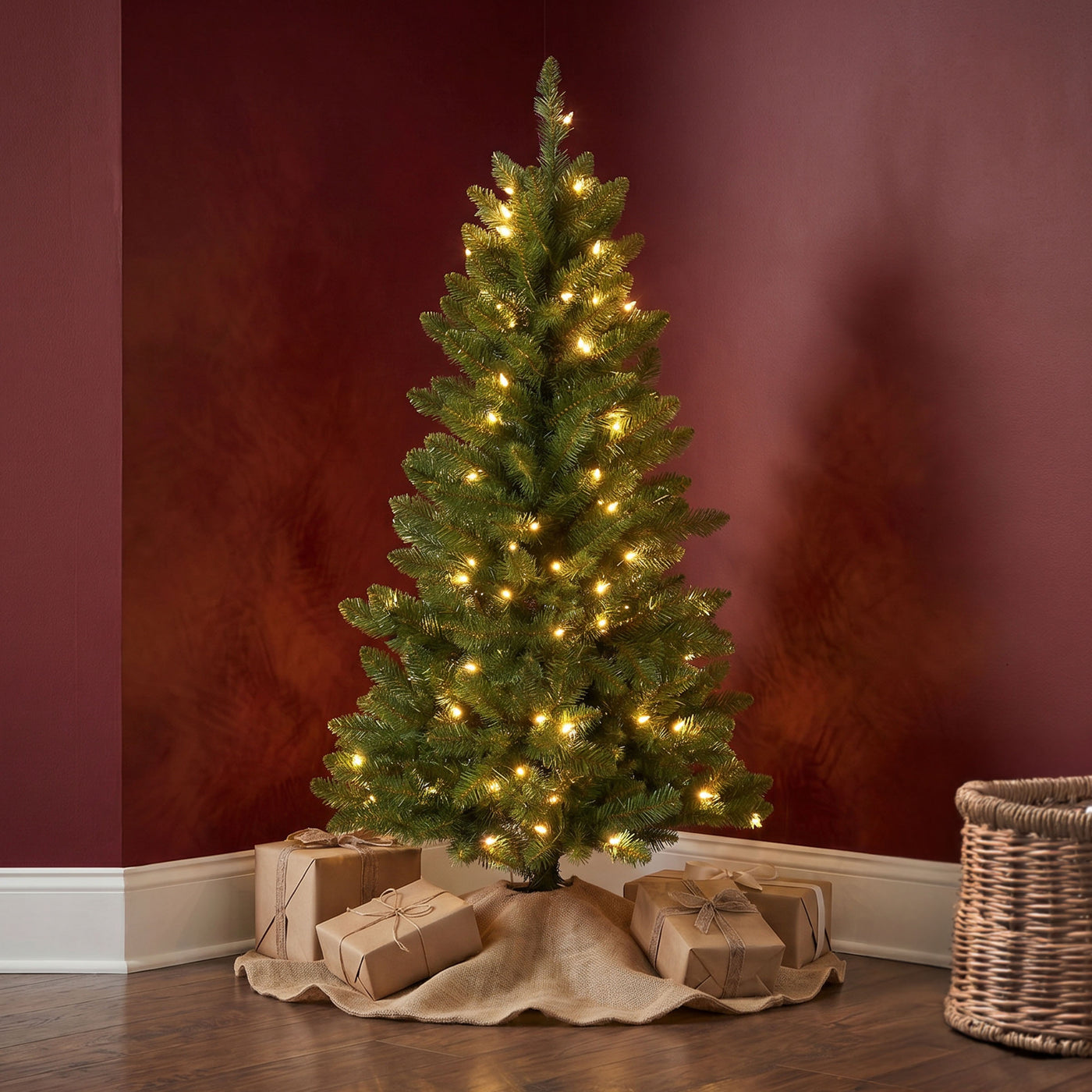 4 ft. Pre-Lit Havenwood Fir Slim Tree with Warm White LED Lights - National Tree Company