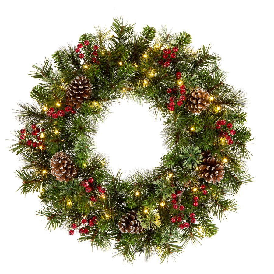 24 in. Iced Berry Pine Wreath with LED Lights - National Tree Company