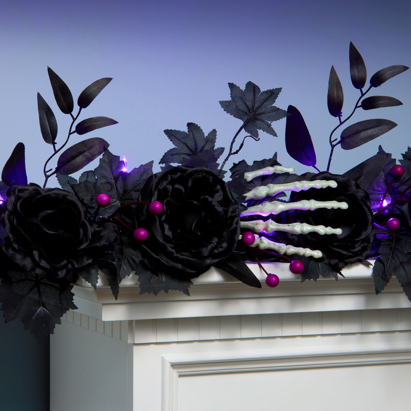 Halloween  6ft Artificial Bad to the Bone Garland, 30 Purple LED Lights, Battery Operated - National Tree Company