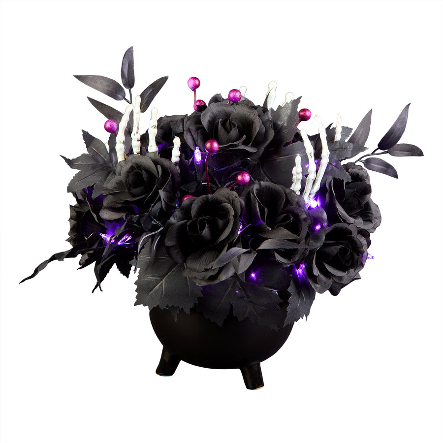 Halloween 19inch Artificial Bad to the Bone Halloween Centerpiece, 30 Purple LED Lights, Battery Operated - National Tree Company