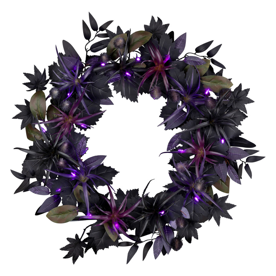 Halloween 24inch Artificial Scare in the Air Wreath, 30 Purple LED Lights, Battery Operated - National Tree Company