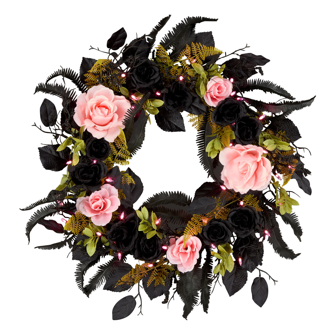 Halloween  24inch Artificial Cute and Creep Wreath, 40 Pink LED Lights, Battery Operated - National Tree Company