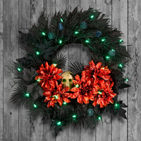 Halloween  24inch Artificial Boo-tiful Wreath with Orange Florals and White Skull, 30 Green LED Lights, Battery Operated - National Tree Company