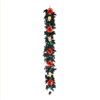 Halloween Artificial Boo-tiful Garland, Black, Orange Dahlia Flowers, White Skulls, 30 Green LED Lights, Battery Operated, Timer, 6 feet - National Tree Company