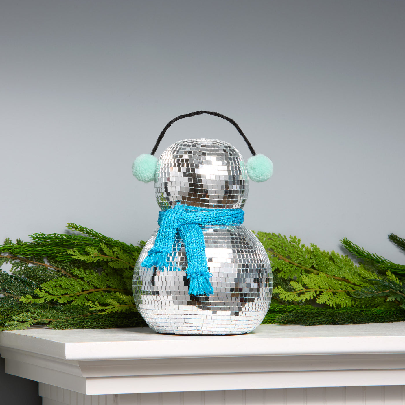 10 in. Dicso Ball Snowman with Blue Scarf - National Tree Company