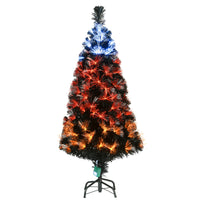 Halloween Pre-Lit Artificial Halloween Tree, Black, Fiber Optic, Candy Corn LED Lights, Includes Stand, 4 Feet - National Tree Company