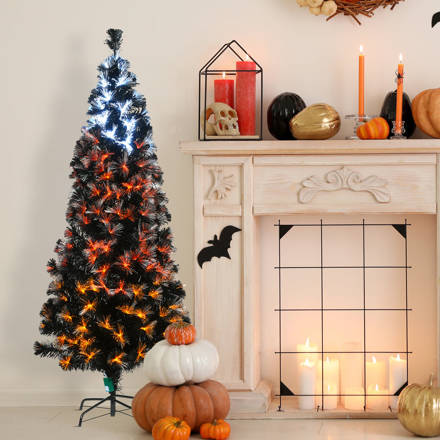 6 ft. Halloween Pre-Lit Black Tree with Fiber Optic, Candy Corn LED Lights