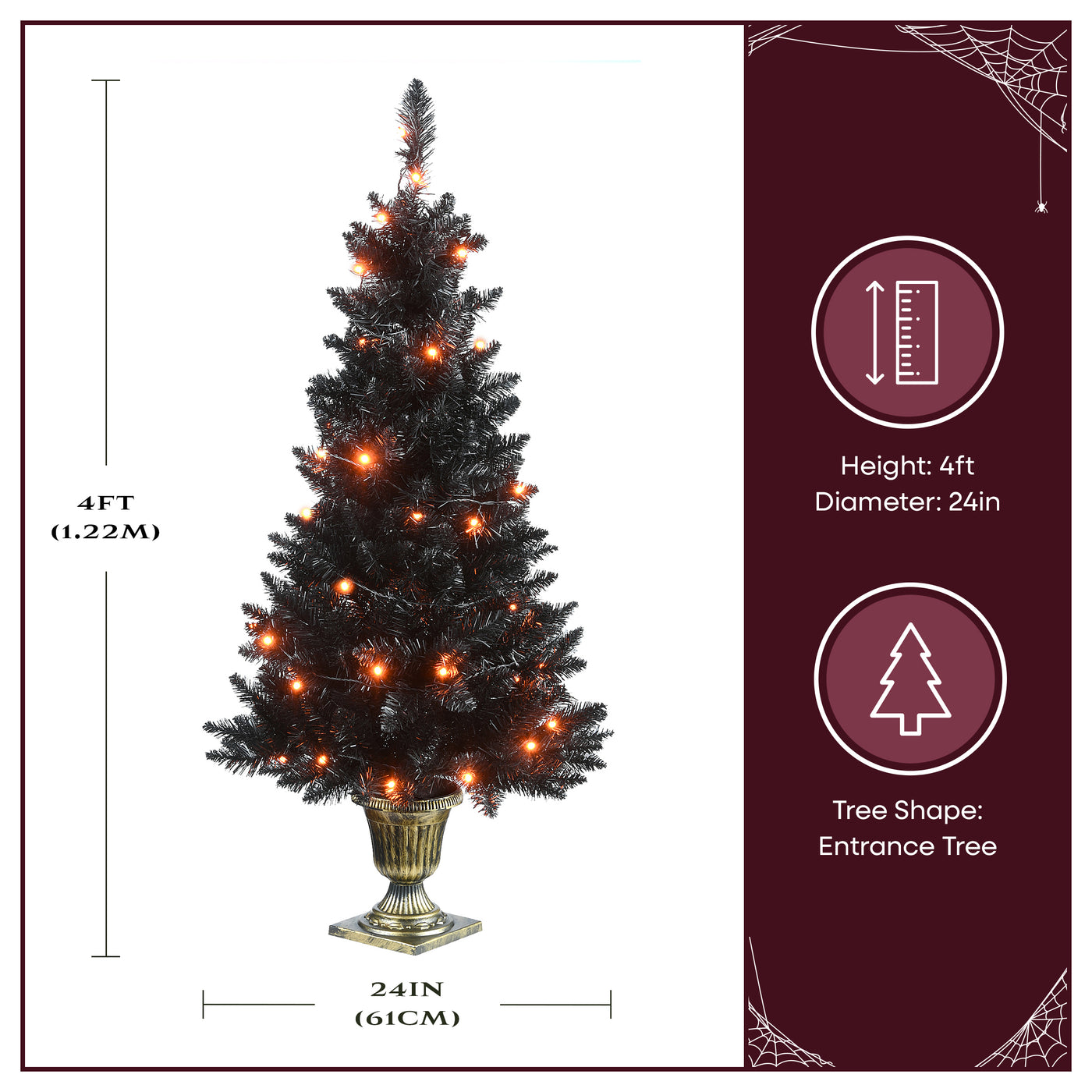 4 ft. Black Entrance Tree with String of Orange Lights, Plug-In - National Tree Company