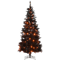 Halloween Artificial Tree, Black, Evergreen, String of Orange LED Lights, Includes Stand, 6 Feet - National Tree Company