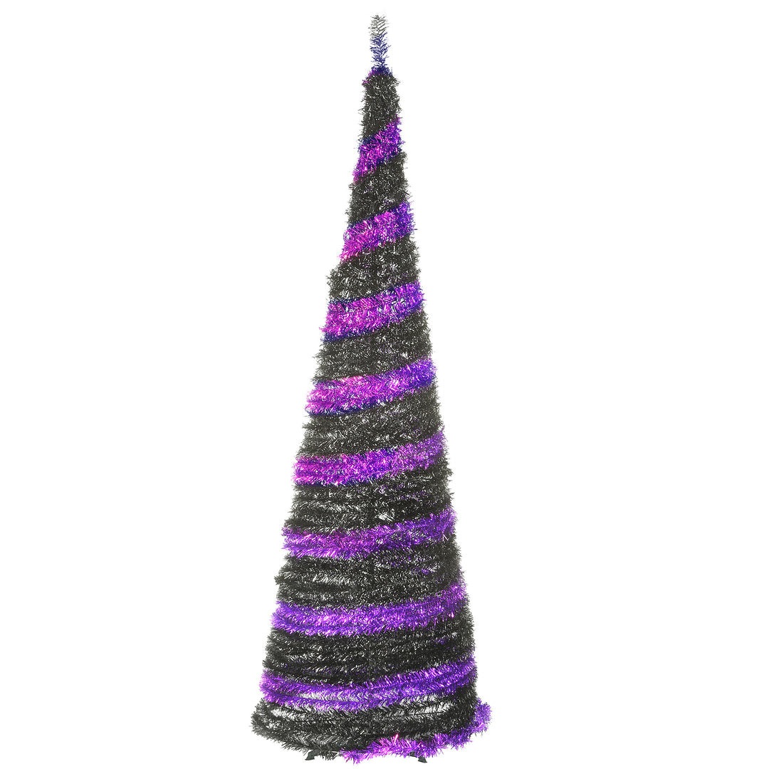 Halloween Pre-Lit Artificial Tree, Black, Evergreen, LED Lights, Includes Stand, 7.5 Feet