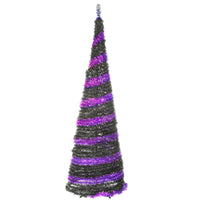 Halloween Pre-Lit Artificial Tree, Black, Evergreen, LED Lights, Includes Stand, 7.5 Feet - National Tree Company