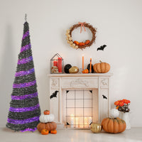 Halloween Pre-Lit Artificial Tree, Black, Evergreen, LED Lights, Includes Stand, 7.5 Feet - National Tree Company