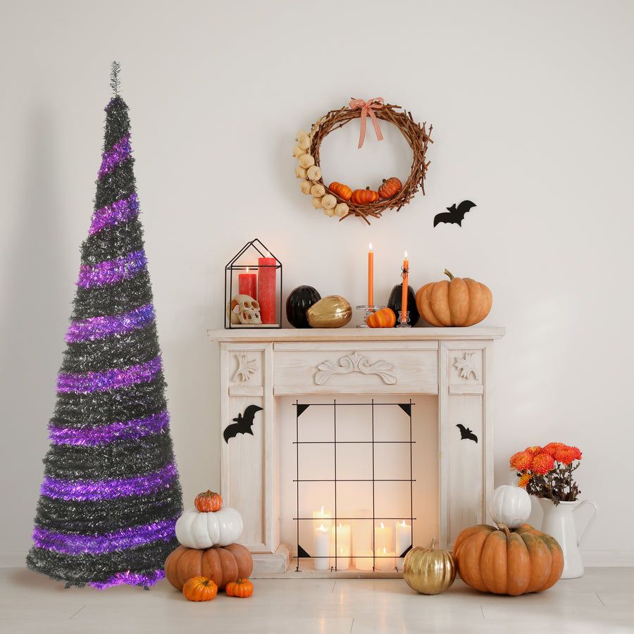 7.5 ft. Halloween Pre-Lit Black Tree with LED Lights