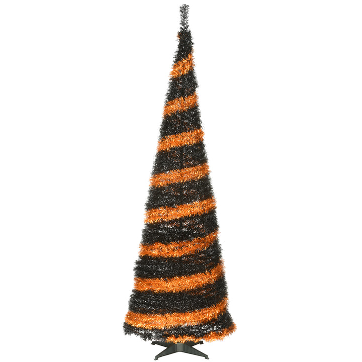 Halloween Artificial Tree, Black and Orange, Tinsel, Includes Stand, 7.5 Feet