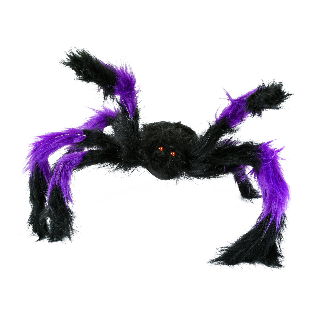 Halloween Hairy Spider Decoration, Black and Purple, 20 Inches