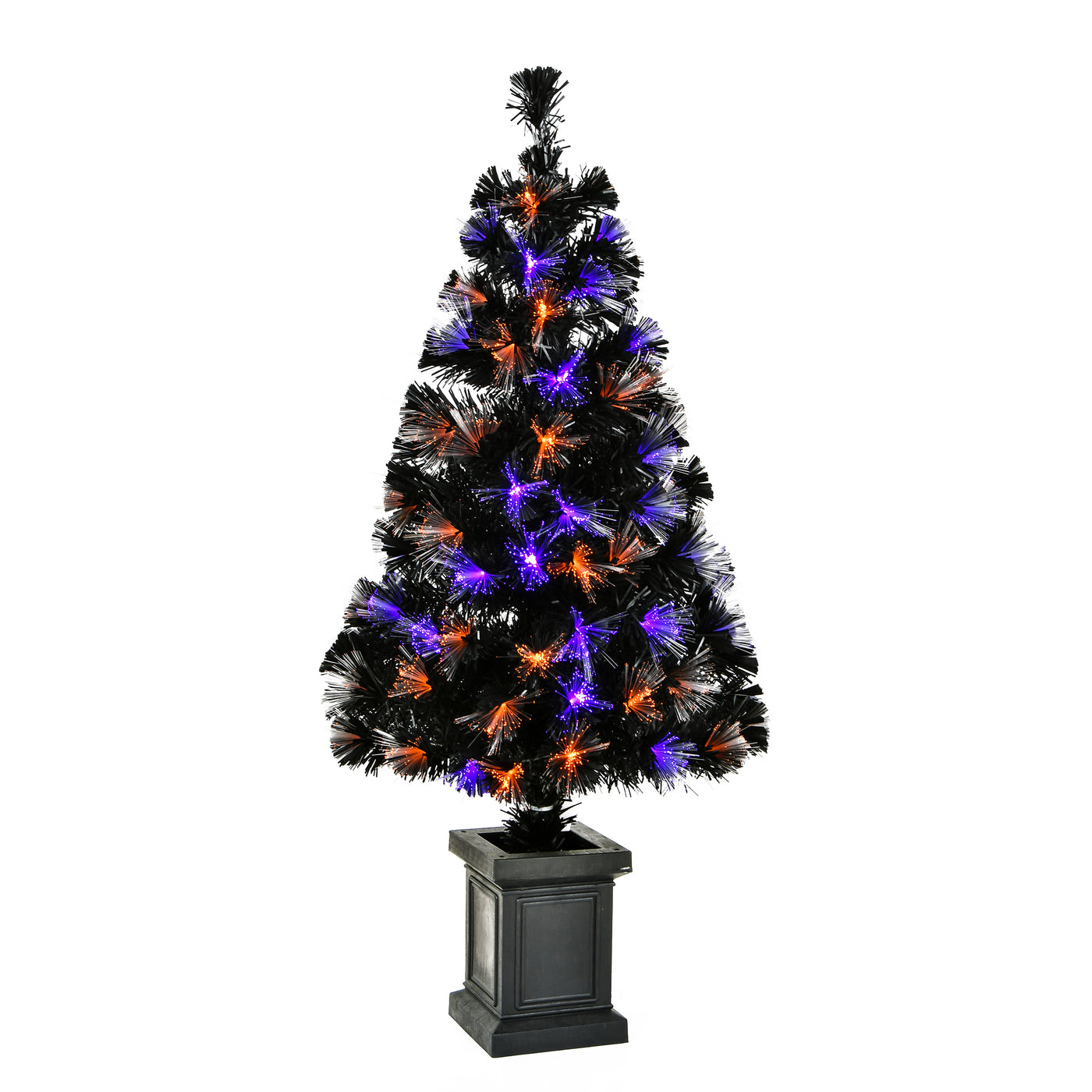 Halloween Pre Lit Artificial Tree Decoration, Black, Fiber Optic, LED Lights, Plug In, 4 Feet - National Tree Company