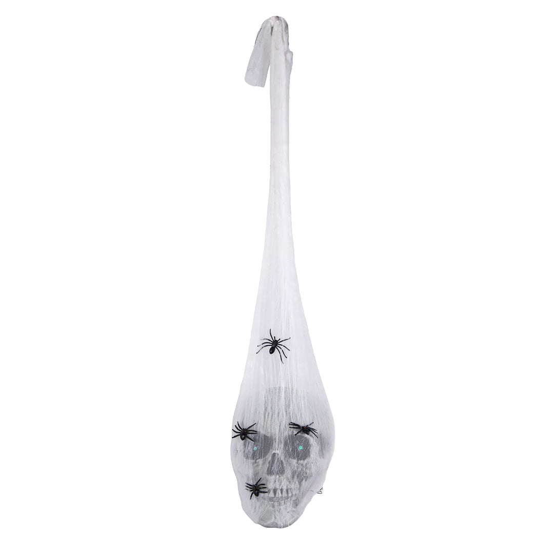 Halloween Pre Lit Animated Hanging Skull, White, Sound Activated, LED Lights, Battery Operated, 27 Inches