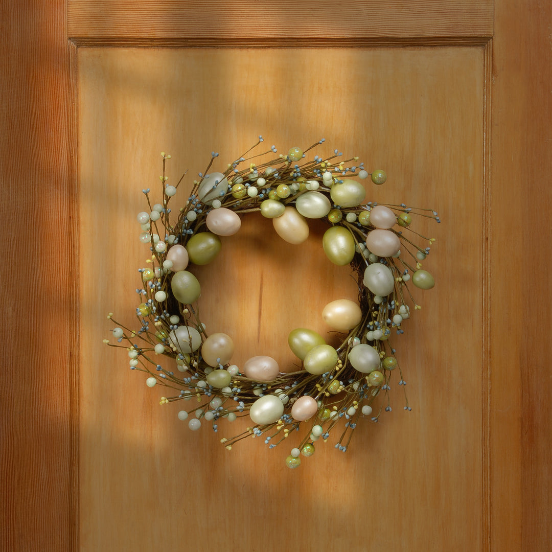 Artificial Hanging Wreath, Decorated With Eggs, Branches, Easter Collection, 20 Inches