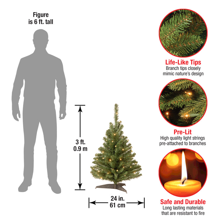 Pre-Lit Artificial Mini Christmas Tree, Green, Kincaid Spruce, White Lights, Includes Stand, 3 Feet
