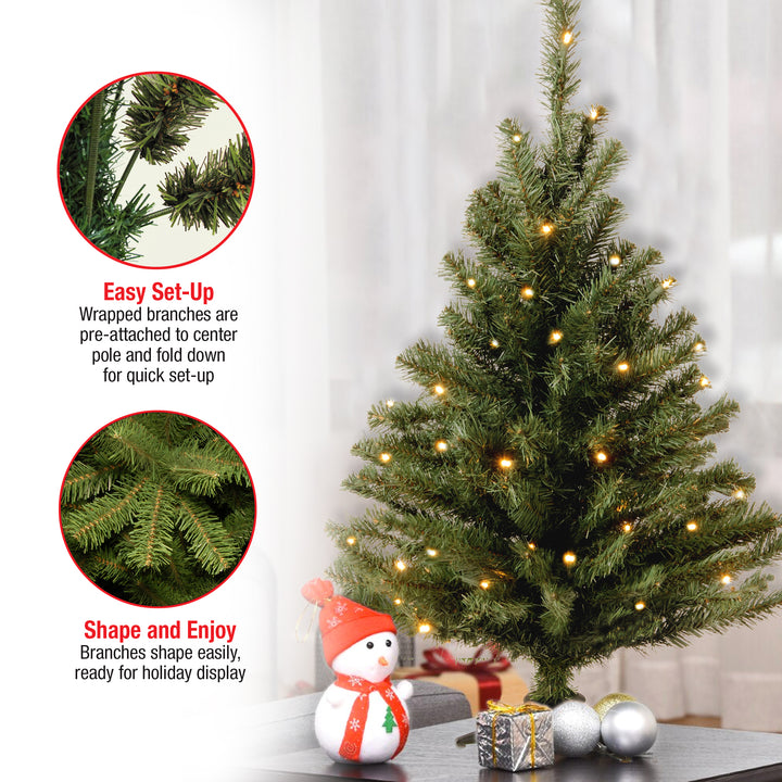 Pre-Lit Artificial Mini Christmas Tree, Green, Kincaid Spruce, White Lights, Includes Stand, 3 Feet