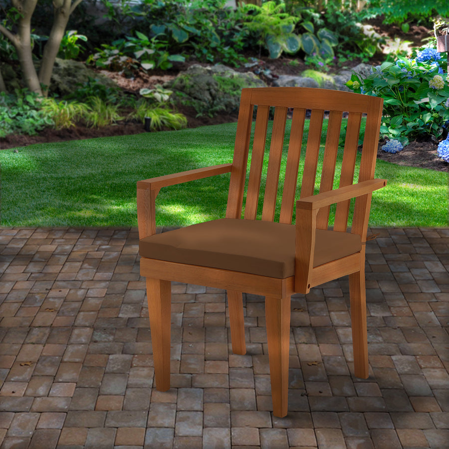 24x26x37 in. Eucalyptus Grandis Wood Dining Armchair, Natural Color with Chocolate Cushion and Polyester Pad