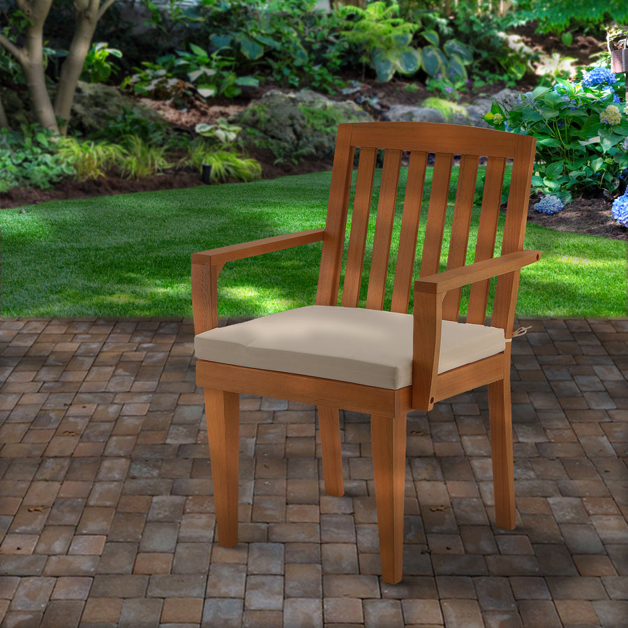 24x26x37 in. Eucalyptus Grandis Wood Dining Armchair, Natural Color with Beige Cushion & Polyester Pad