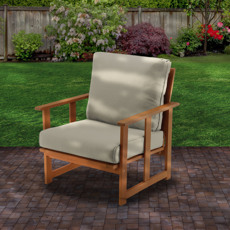 31x31x33 in. Eucalyptus Grandis Wood Club Chair, Natural Color, Beige Cushions