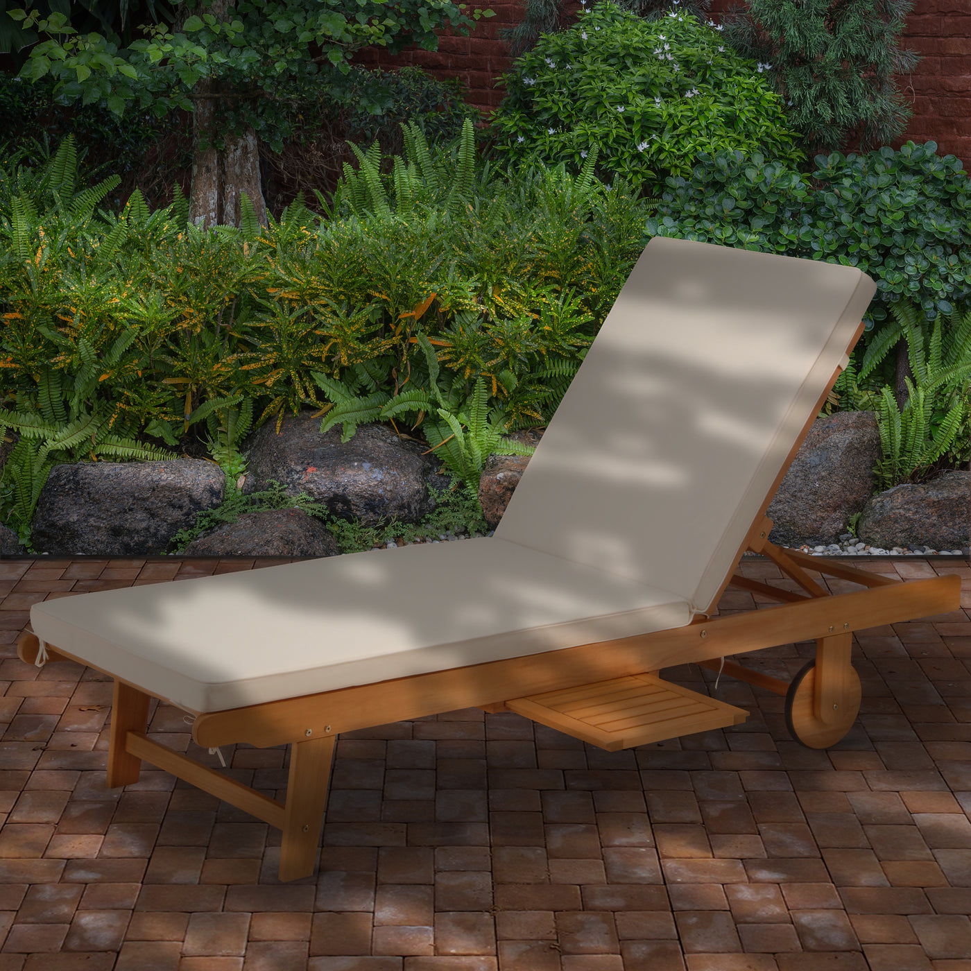 Eucalyptus Grandis Wood Reclining Sun Lounger, Beige - National Tree Company