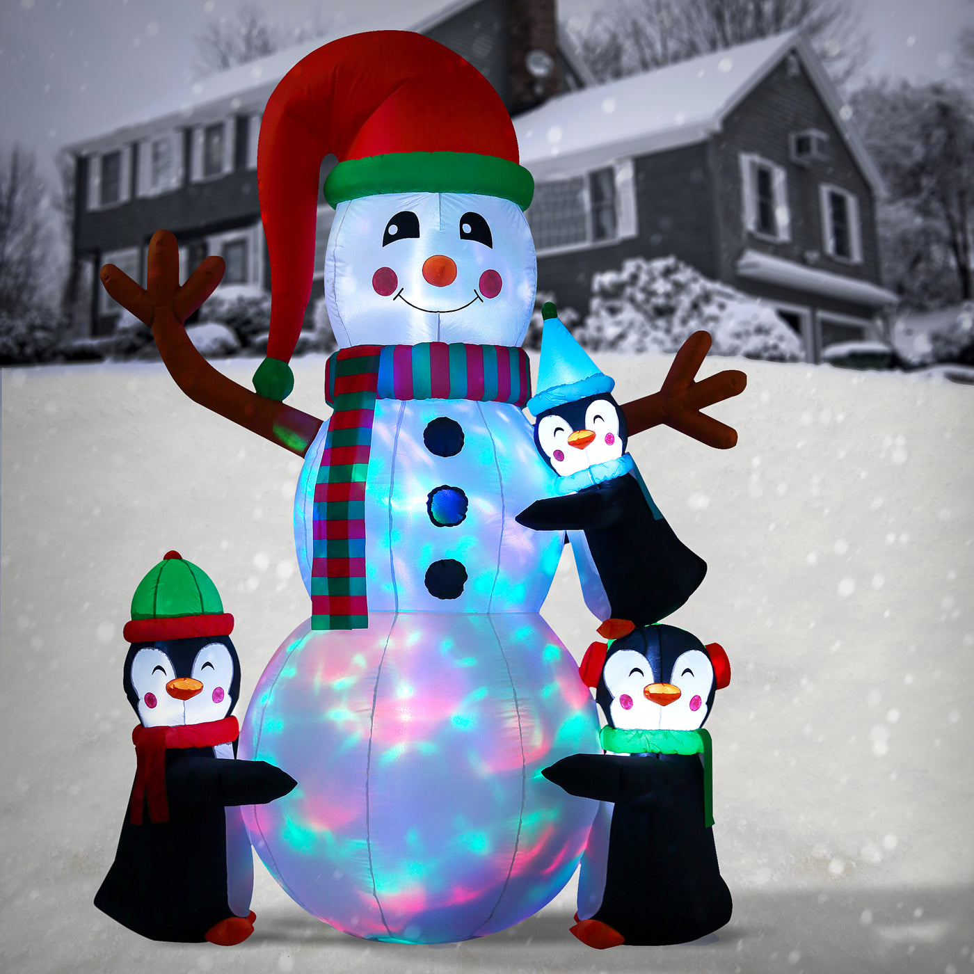 8 ft. Inflatable Snowman with Penguins - National Tree Company