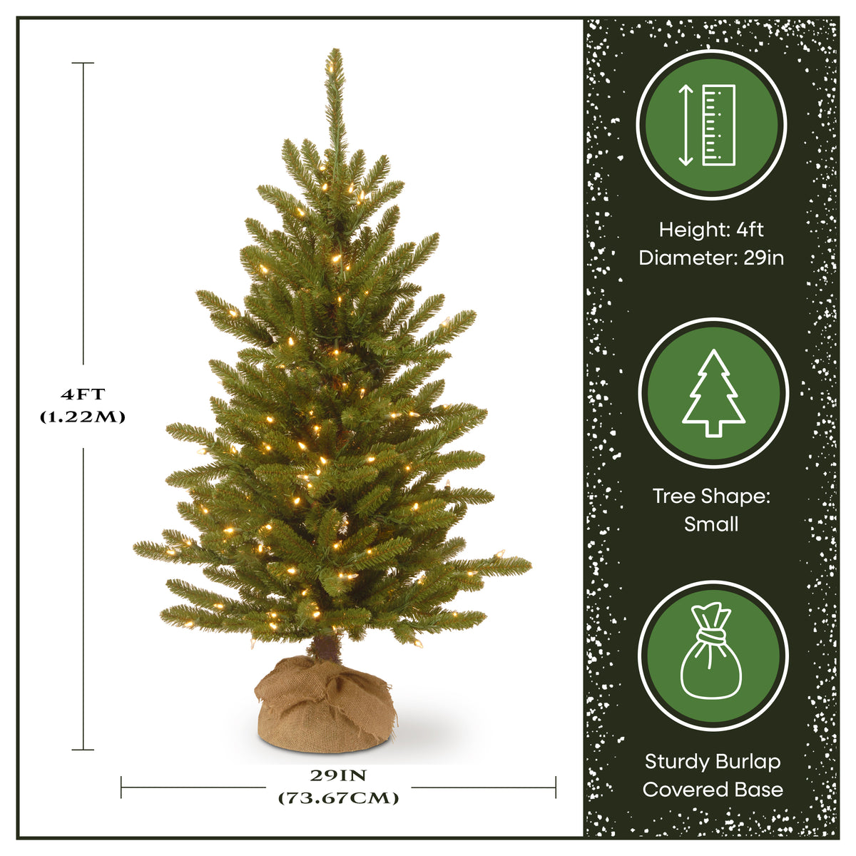 4 ft. Pre-Lit Kensington Fir Burlap Tree in a Burlap Sack with Clear Lights, Plug-In - National Tree Company