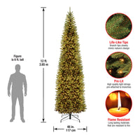 12 ft. Pre-Lit Kingswood Fir Pencil Slim Tree with Clear Lights - National Tree Company