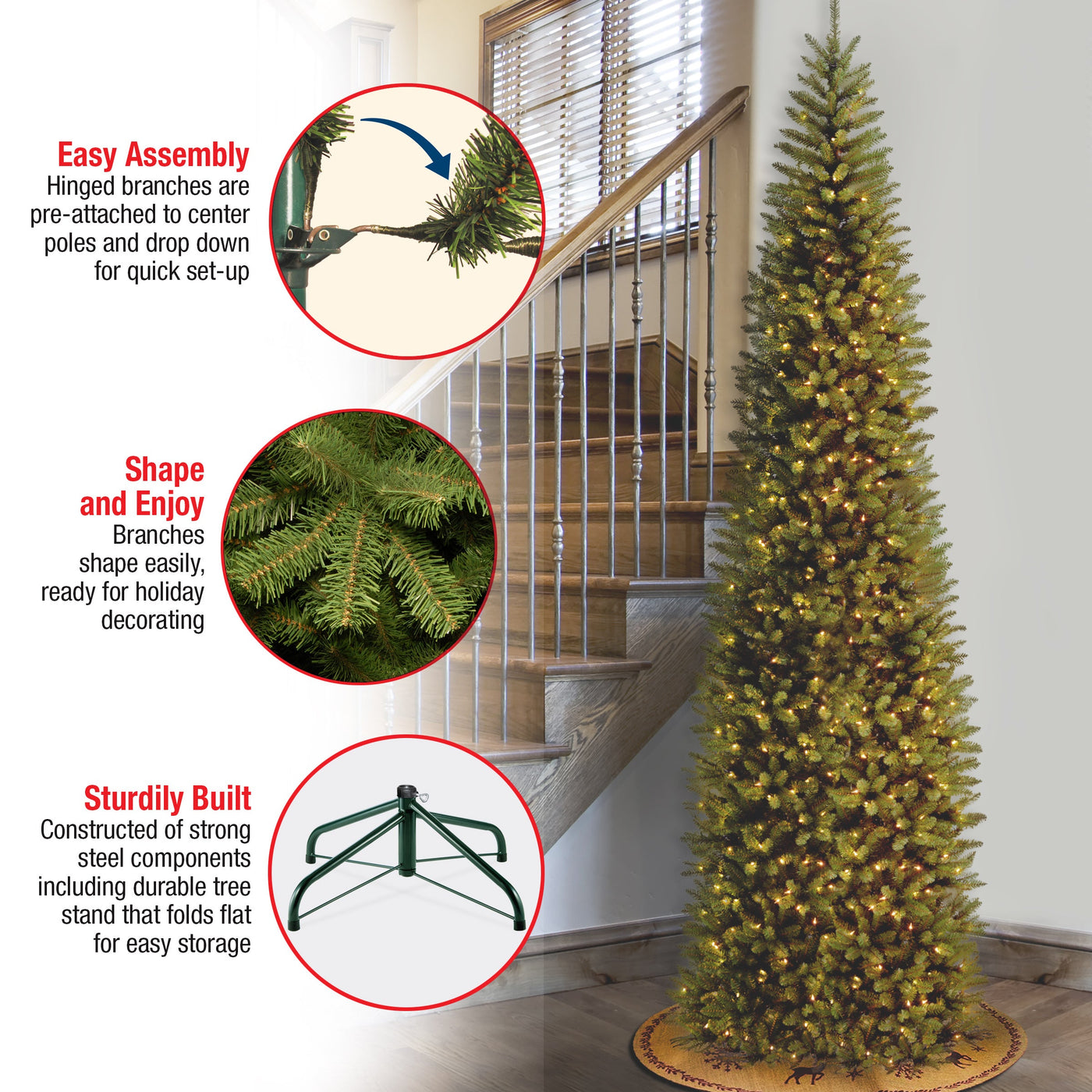 12 ft. Pre-Lit Kingswood Fir Pencil Slim Tree with Clear Lights - National Tree Company