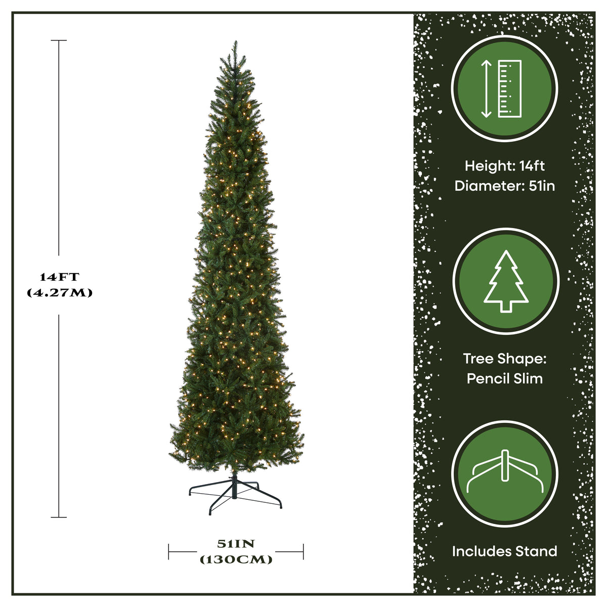 14 ft. Pre-Lit Kingswood Fir Pencil Hinged Tree with Clear Lights - National Tree Company