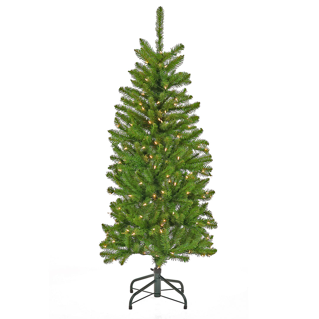 Artificial Pre-Lit Slim Christmas Tree, Green, Kingswood Fir